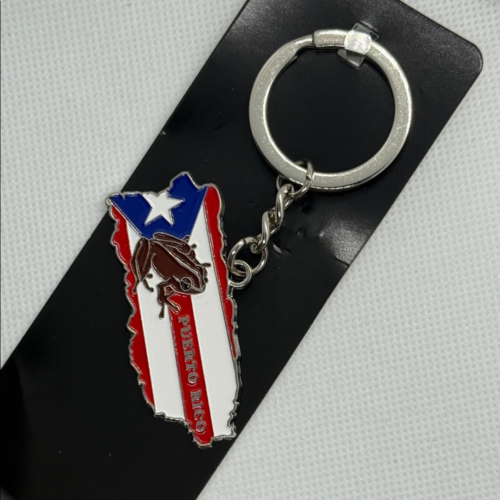 Puerto Rico Flag Keychain with Frog Design